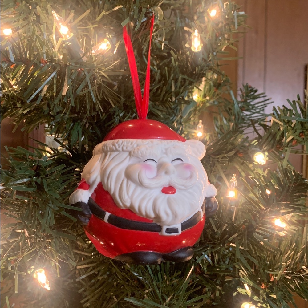 Rare Vintage Rotund Santa Ceramic Ball Ornament